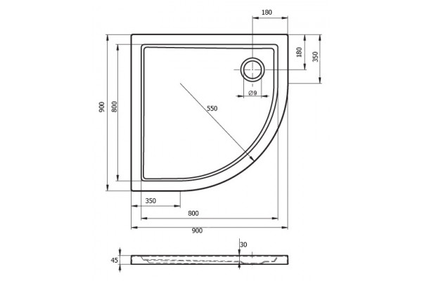 Поддон для душа Riho Zurich 280 (90x90 см) четверть круга, низкий