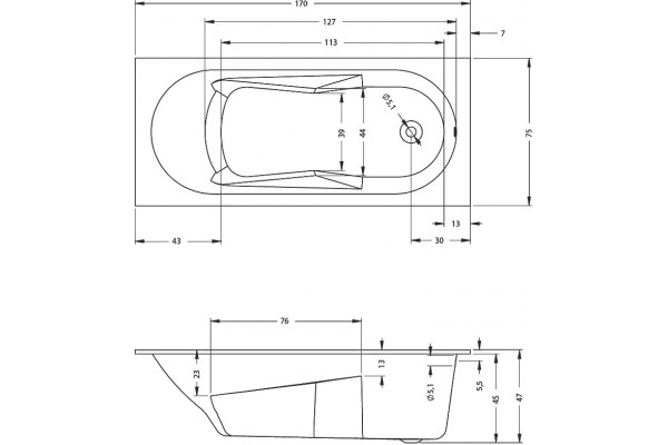 Акриловая ванна Riho Bathtubs Lazy 170х75 прямоугольная, пристенная