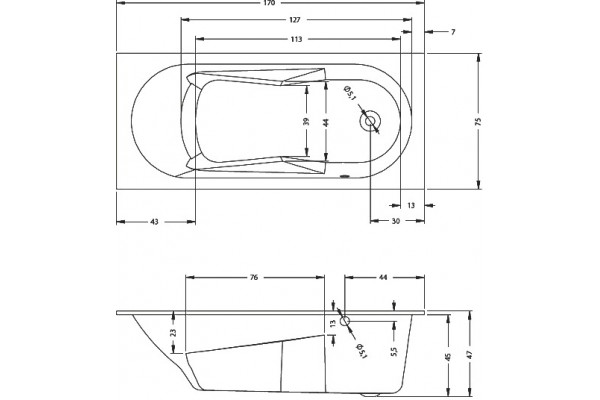 Акриловая ванна Riho Bathtubs Lazy 170х75 R прямоугольная, пристенная