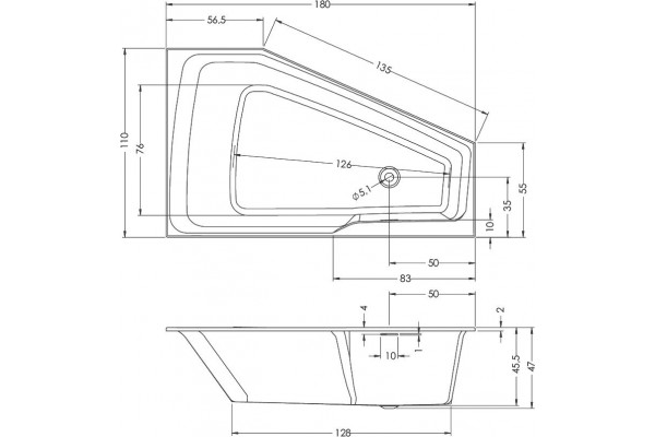 Акриловая ванна Riho Rething Space BR1800500000000 L, 180х110, пятиугольная, встраиваемая