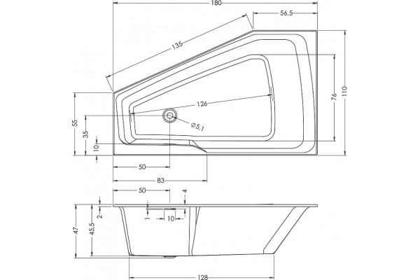 Акриловая ванна Riho Rething Space BR1700500000000 R, 180х110, пятиугольная, встраиваемая