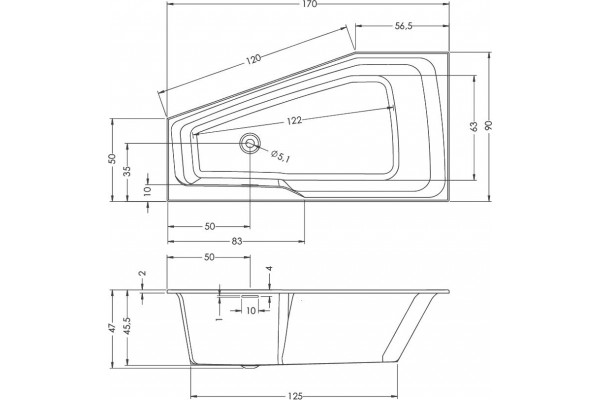 Акриловая ванна Riho Rething Space BR1500500000000 R, 170x90, пятиугольная, встраиваемая