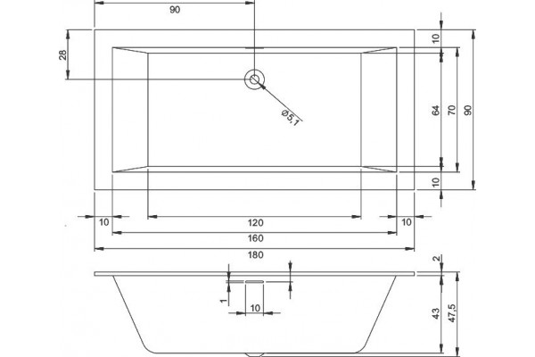 Акриловая ванна Riho Rething Cubic BR0900500000000 180х90 прямоугольная, встраиваемая