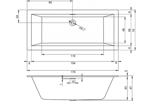 Акриловая ванна Riho Rething Cubic BR0700500000000 170х75 прямоугольная, встраиваемая