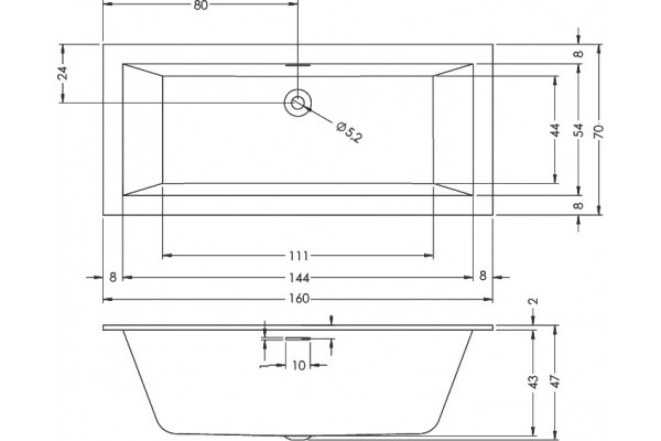 Акриловая ванна Riho Rething Cubic BR0600500000000 160x70 прямоугольная, встраиваемая