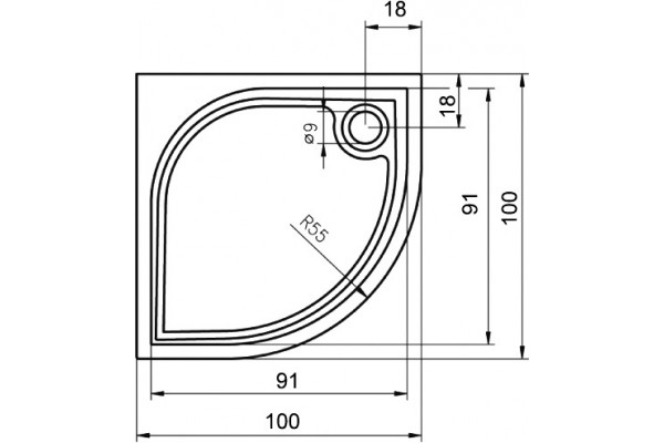 Поддон для душа Riho Kolping DB18 100x100 см четверть круга, низкий