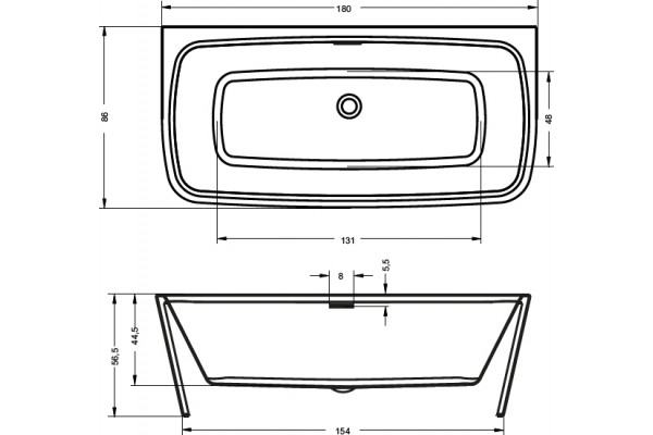 Акриловая ванна Riho Adore FS 180x86 пристенная, прямоугольная, объем 305 л.