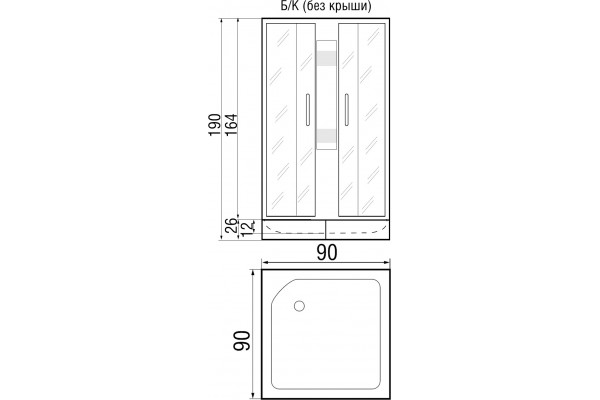 Душевая кабина River Quadro 90/26 MT без крыши квадратная, поддон средний