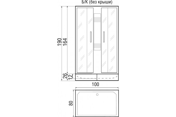 Душевая кабина River Quadro 100/80/26 MT без крыши прямоугольная, поддон средний