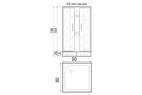 Душевая кабина River Quadro 80/26 MT без крыши квадратная, поддон средний