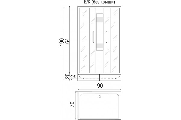 Душевая кабина River Quadro 90/70/26 MT без крыши прямоугольная, поддон средний