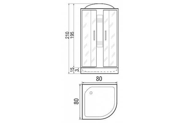 Душевая кабина River Nara Light 80x80х210 МТ профиль хром, стекло матовое, четверть круга, поддон низкий
