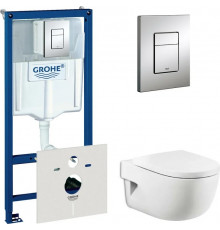 Комплект Система инсталляции для унитазов Grohe Rapid SL 38775001 4 в 1 с кнопкой смыва + Унитаз подвесной Roca Meridian 346247000 + Крышка-сиденье Roca Meridian 8012A2004 с 