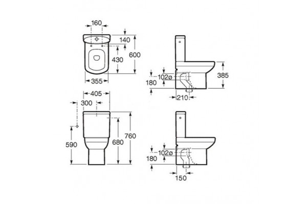 Унитаз напольный Roca Dama Senso Compacto белый, прямоугольный, 40.5x60 см