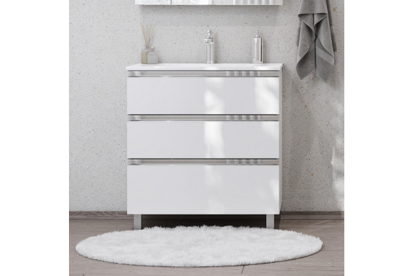 Тумба с раковиной Roca The Gap 80, 3 ящика, белый глянец, подвесная, с доводчиками