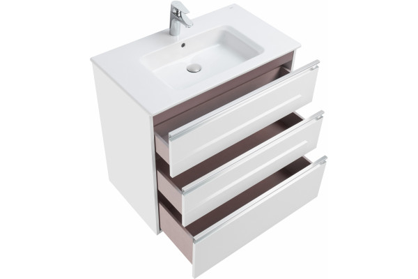 Тумба с раковиной Roca The Gap 80, 3 ящика, белый глянец, подвесная, с доводчиками