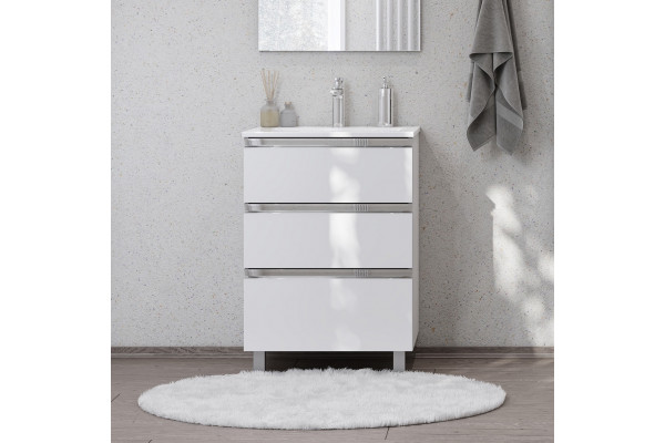 Тумба с раковиной Roca The Gap 60, 3 ящика, белый глянец, подвесная, с доводчиками