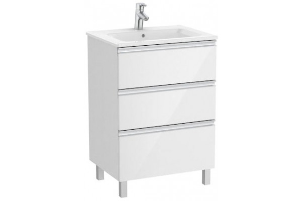 Тумба с раковиной Roca The Gap 60, 3 ящика, белый глянец, подвесная, с доводчиками