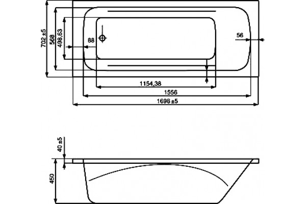 Акриловая ванна Roca Line 170x70 см, белая, прямоугольная, встраиваемая