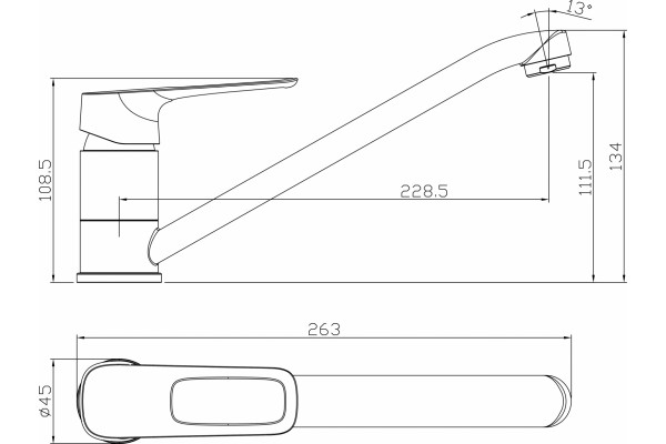 Смеситель Rossinka RS46-21 для кухонной мойки однорычажный, хром