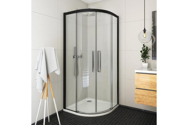 Душевой уголок Roth Exclusive ECR2N 90х90х205 профиль черный, стекло прозрачное, четверть круга, двери раздвижные