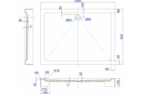 Поддон для душа Royal Bath HP RB9120HP прямоугольный, низкий