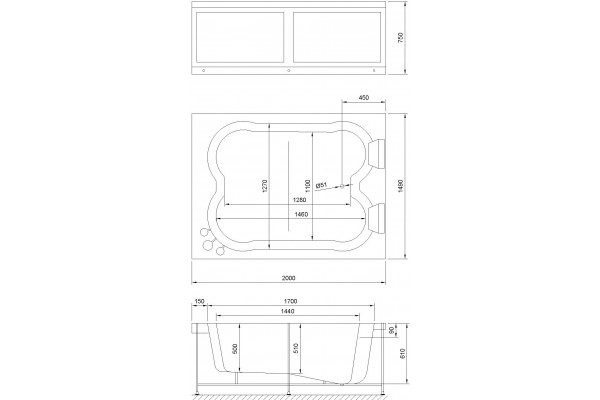 Акриловая ванна Royal Bath Hardon 200 см с каркасом, прямоугольная, пристенная