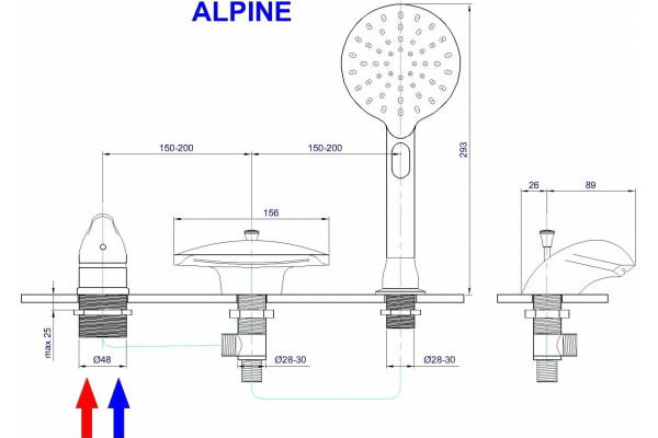 Смеситель Royal Bath Alpine RB2102 на борт ванны однорычажный, серебро
