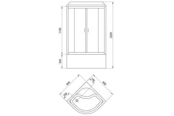 Душевая кабина Royal Bath CK RB90CK5-WC-CH четверть круга, поддон средний