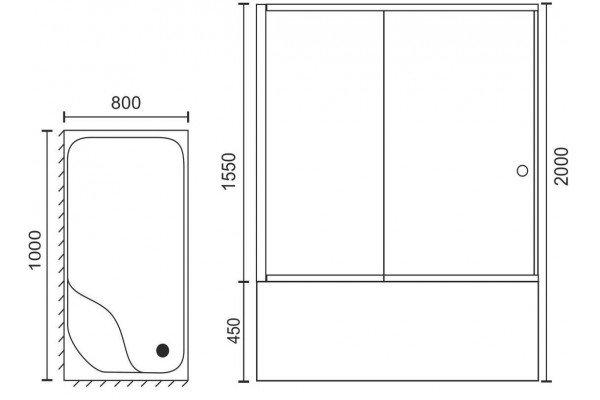 Душевой уголок Royal Bath BP RB8100BP-T-BL-L 100x80 с поддоном, прямоугольный, двери раздвижные