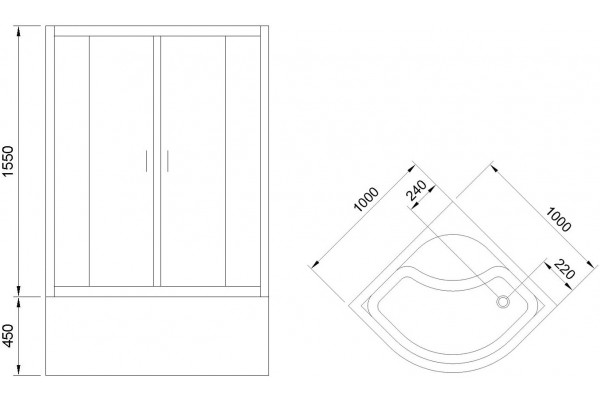 Душевой уголок Royal Bath BK RB100BK-T-BL 100x100 с поддоном, четверть круга, двери раздвижные