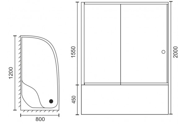 Душевой уголок Royal Bath BK RB8120BK-T-BL-L 120x80 с поддоном, прямоугольный-асимметричный, двери раздвижные