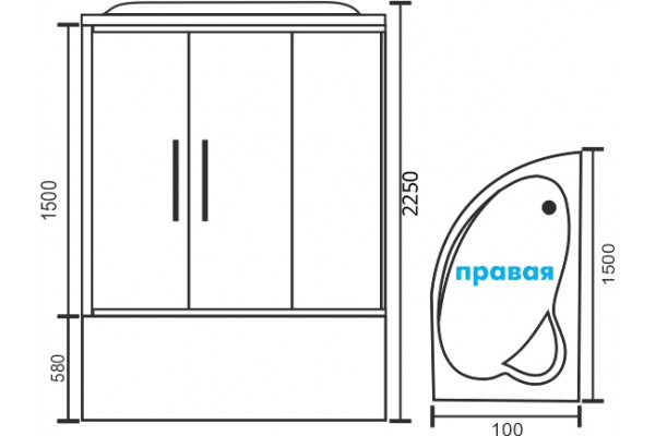 Душевой бокс Royal Bath RB 150ALP-С R прямоугольный-асимметричный, с гидромассажем, стекло рифленое