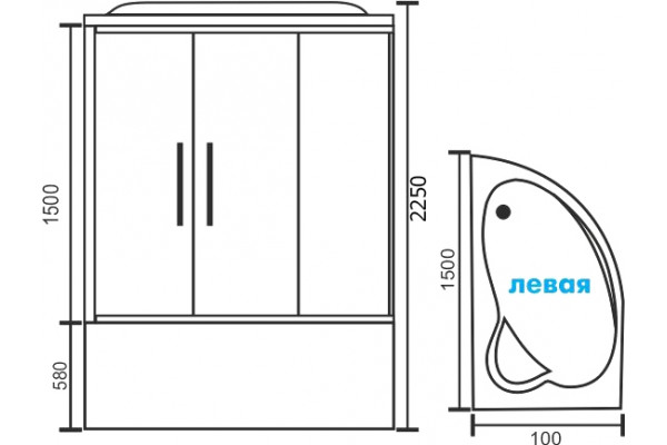 Душевой бокс Royal Bath RB 150ALP-С L прямоугольный-асимметричный, с гидромассажем, стекло рифленое