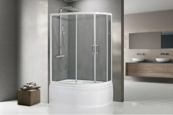 Душевой уголок Royal Bath RB 8120BK-T-L прямоугольный-асимметричный, двери раздвижные, стекло прозрачное