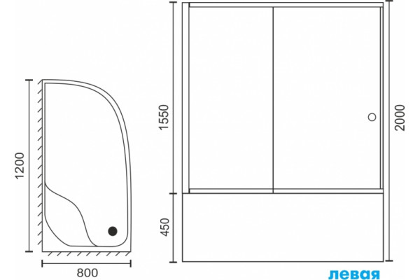 Душевой уголок Royal Bath RB 8120BK-T-L прямоугольный-асимметричный, двери раздвижные, стекло прозрачное