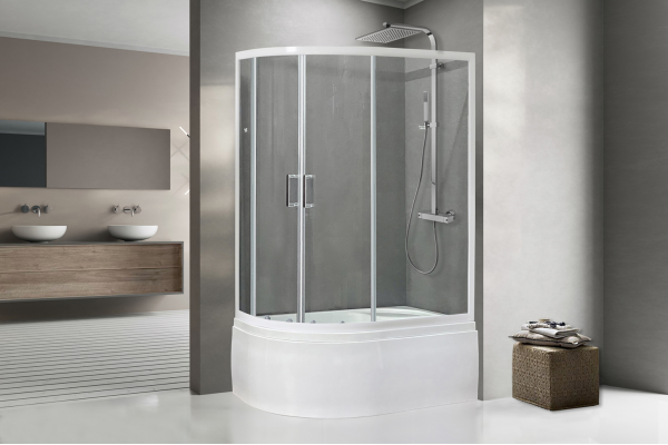 Душевой уголок Royal Bath RB 8120BK-T-R прямоугольный-асимметричный, двери раздвижные, стекло прозрачное