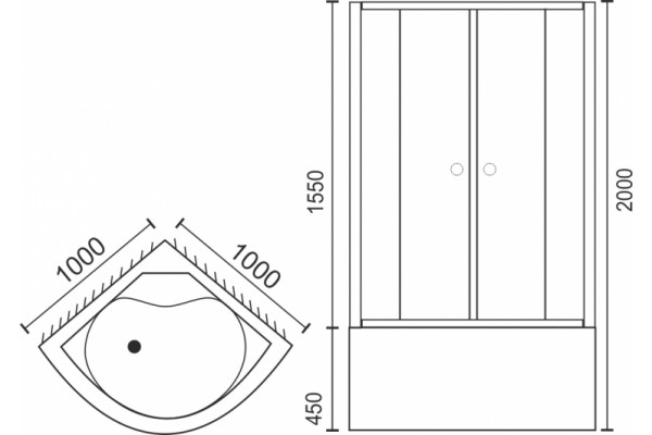 Душевой уголок Royal Bath RB 100BK-C четверть круга, двери раздвижные, стекло рифленое