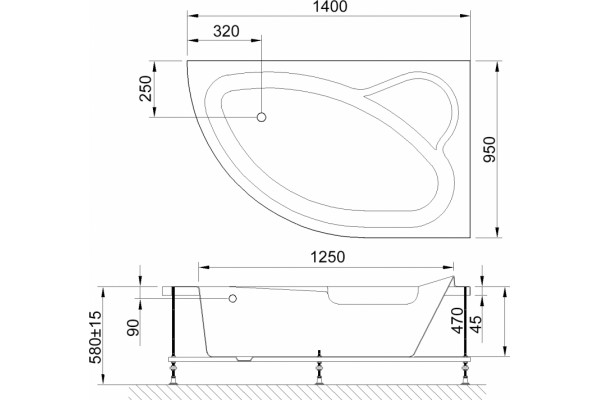 Акриловая ванна Royal Bath Alpine RB 819103 R 140 см пристенная, асимметричная