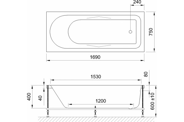 Акриловая ванна Royal Bath Tudor RB 407701 170 см пристенная, прямоугольная
