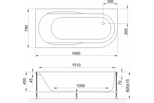 Акриловая ванна Royal Bath Azur RB 614203 L 170 см пристенная, асимметричная
