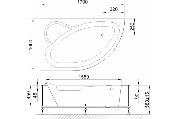 Акриловая ванна Royal Bath Alpine RB 819102 L 170 см пристенная, асимметричная