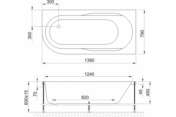 Акриловая ванна Royal Bath Azur RB 614200 R 140 см пристенная, асимметричная