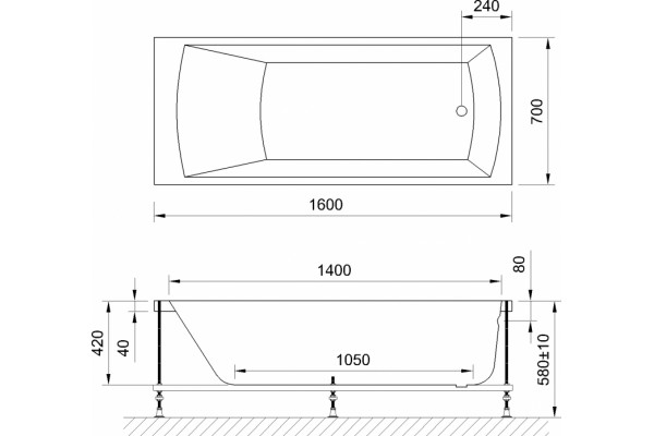 Акриловая ванна Royal Bath Vienna RB 953202 160 см пристенная, прямоугольная