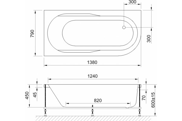 Акриловая ванна Royal Bath Azur RB 614200 L 140 см пристенная, асимметричная