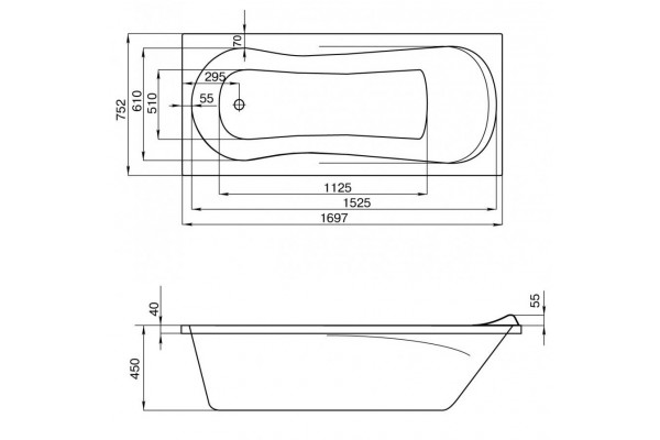 Ванна акриловая Santek Каледония 170x75 белая 1.WH30.2.391