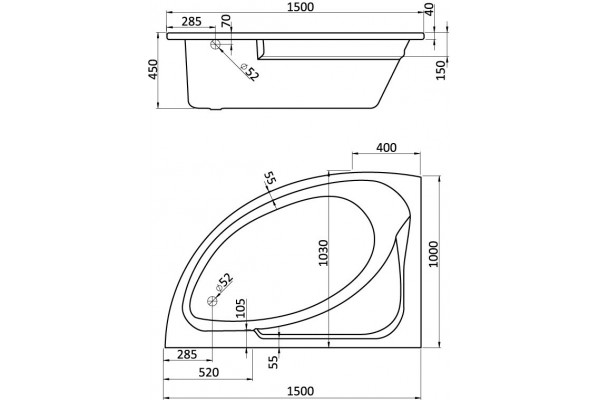 Ванна акриловая Santek Гоа 150х100 левосторонняя 1.WH11.2.033