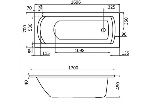 Ванна акриловая Santek Монако 170x70 белая 1.WH11.1.979