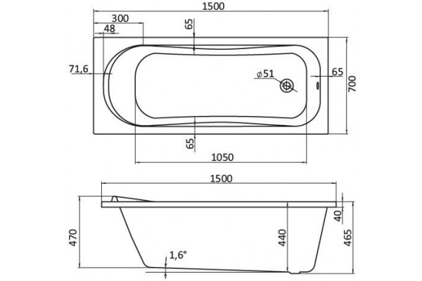 Ванна акриловая Santek Тенерифе 150x70 белая 1.WH30.2.213