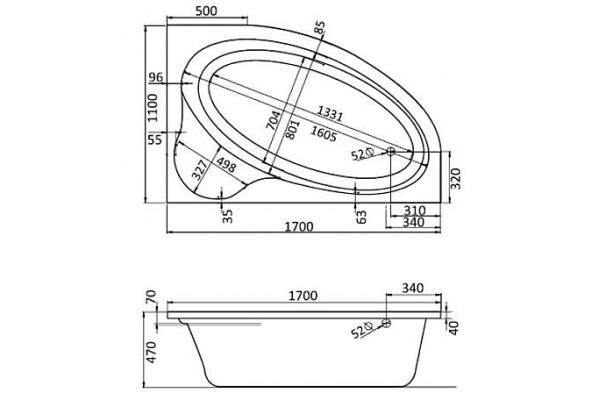 Ванна акриловая Santek Эдера 170x110 правосторонняя белая 1.WH11.1.994